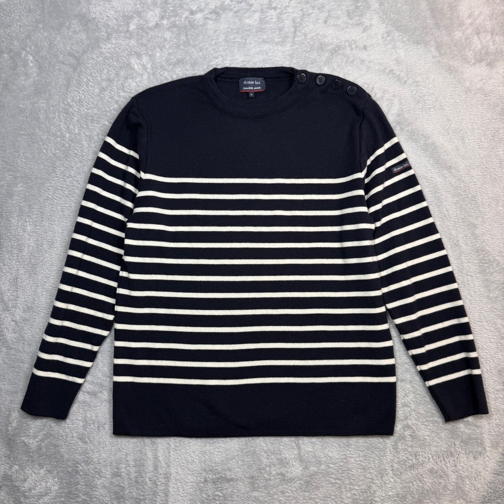 Armor Lux x Calico Jack Breton Sweater Mens XL Navy White Striped Wool